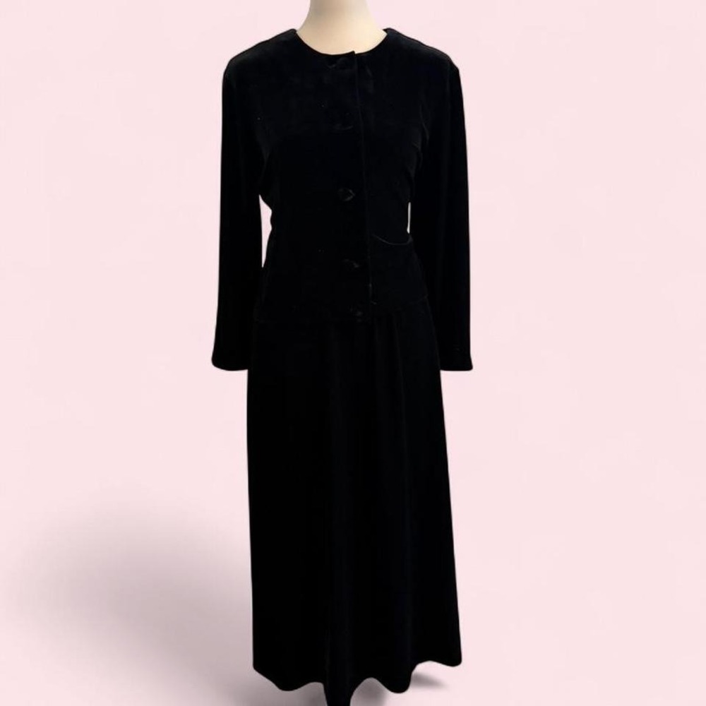 Talbots Black Velvet Midi Skirt‎ & Matching Button-Up Jacket Set Size M